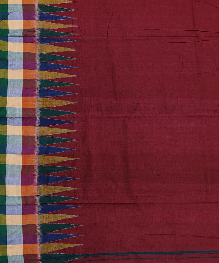 Maroon multicolour check border handwoven cotton sambalpuridhoti