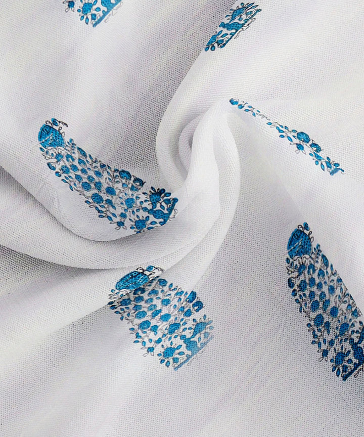 White sky blue hand block print king size cotton double bedsheet