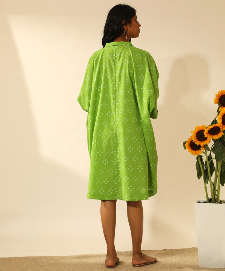 Green handcrafted bandhani cotton midi shirt dress