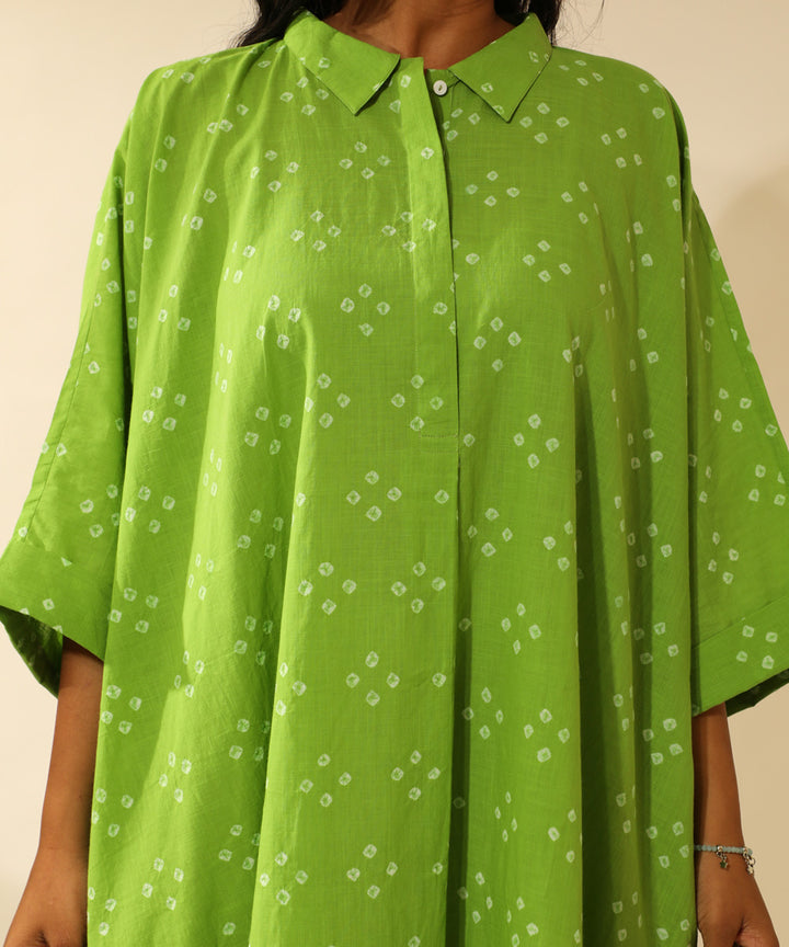 Green handcrafted bandhani cotton midi shirt dress