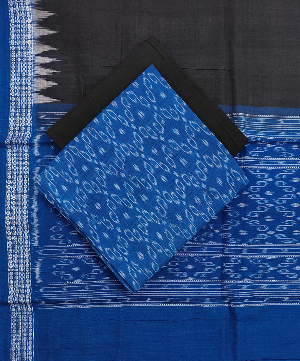 Cyan blue black handwoven cotton sambalpuri dress material GoSwadeshi Cyan blue black handwoven cotton sambalpuri dress material GoSwadeshi