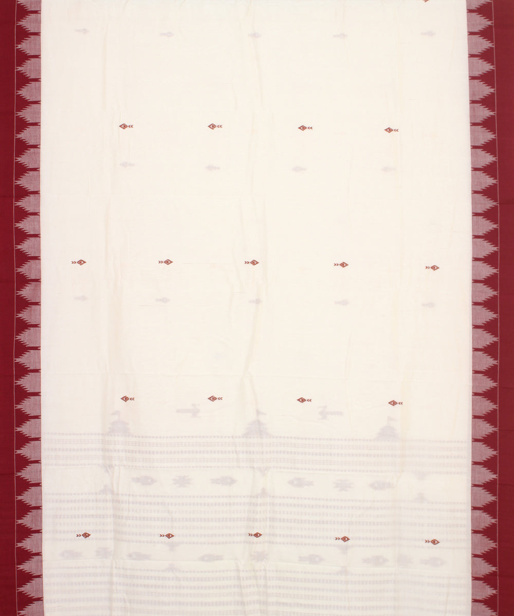 Offwhite maroon cotton handwoven kotpad saree