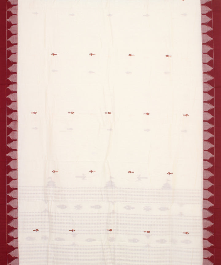 Offwhite maroon cotton handwoven kotpad saree