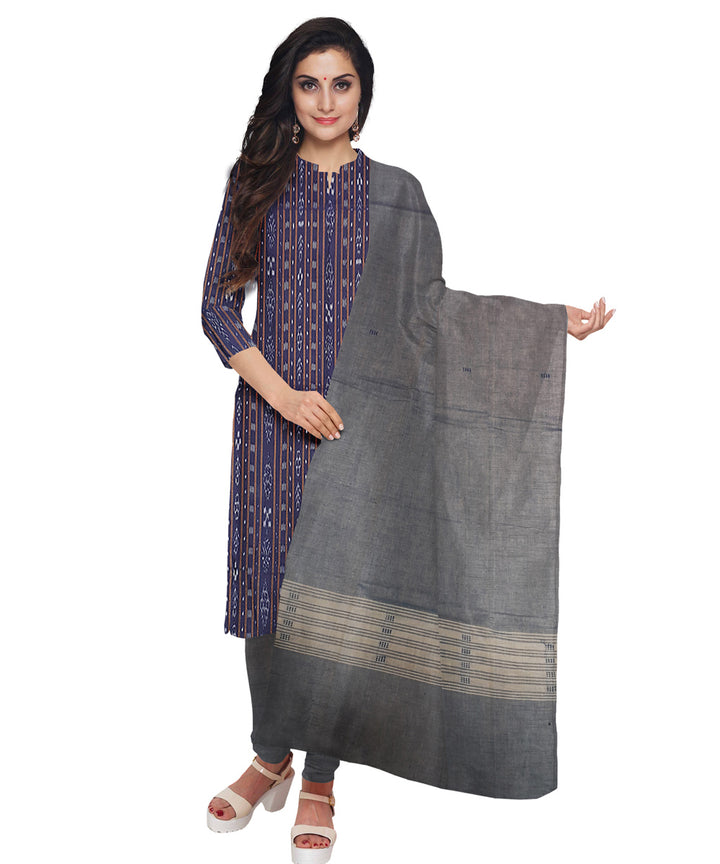 Navy blue grey handwoven cotton nuapatna dress material