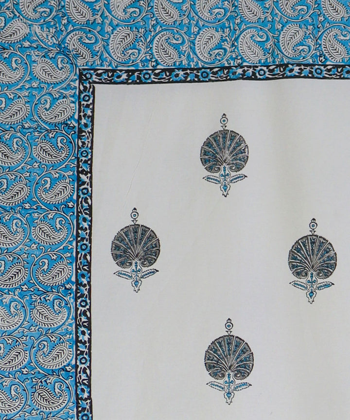 White navy blue hand block printed king size cotton double bedsheet
