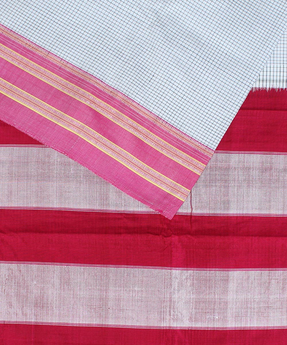 White pink gayatri ilkal handloom cotton saree