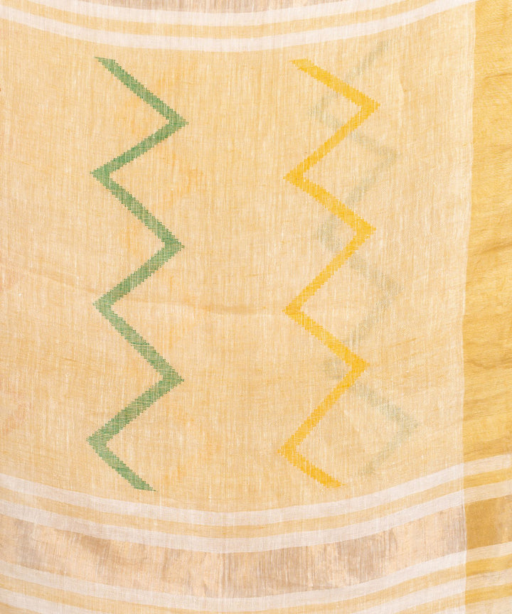 Cream handloom linen zari bengal saree