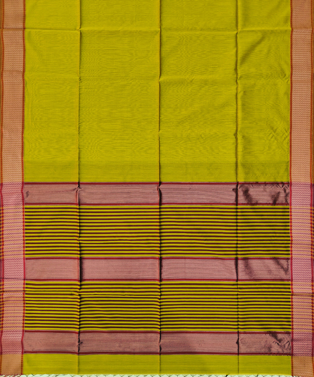 Yellow maroon handwoven maheshwari cotton silk saree
