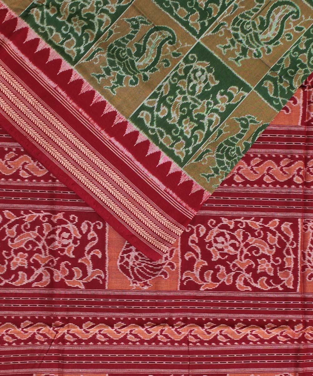 Mehindi maroon cotton handwoven sambalpuri saree