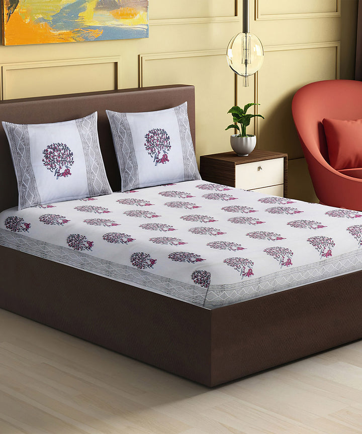 White brown hand block printed king size cotton double bedsheet