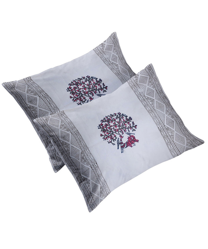 White brown hand block printed king size cotton double bedsheet