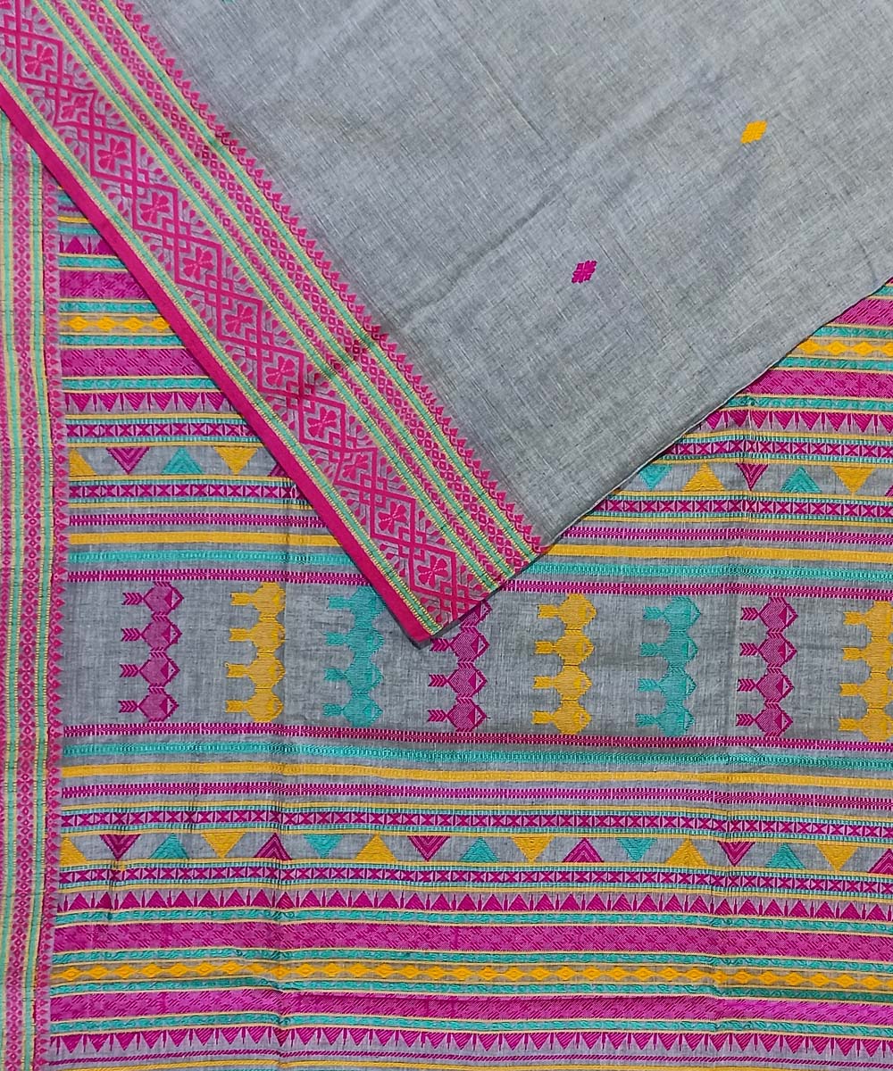 Grey pink handloom bengal cotton saree