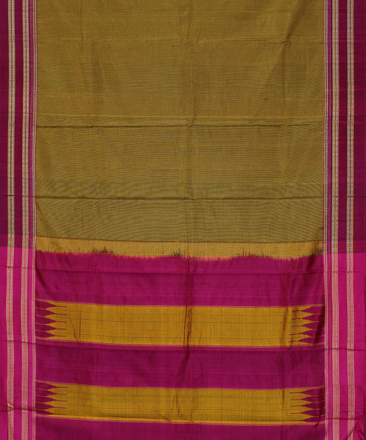 Lime green pink gayatri border cotton art silk handloom ilkal saree