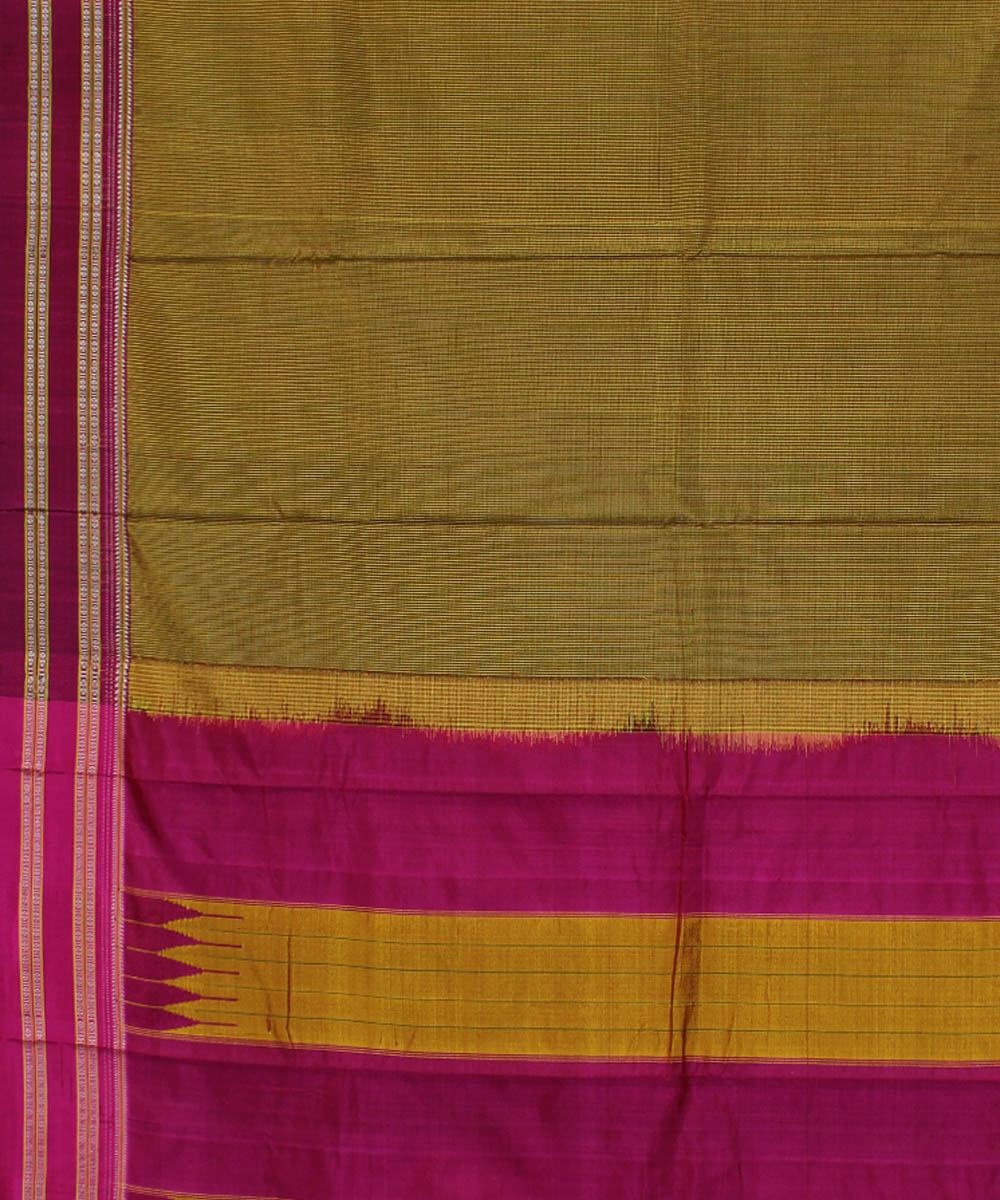 Lime green pink gayatri border cotton art silk handloom ilkal saree