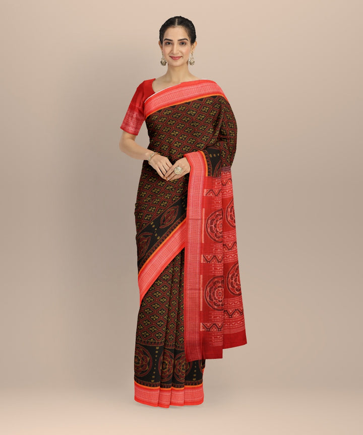 Black orange cotton handloom sambalpuri saree
