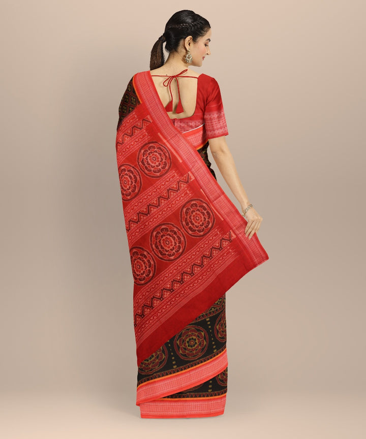 Black orange cotton handloom sambalpuri saree