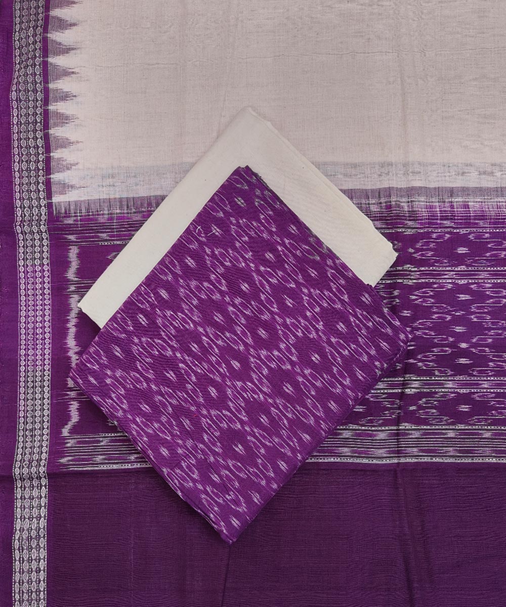 fitted lace wedding dress 3pcs purple beige handwoven cotton sambalpuri dress material – GoSwadeshi