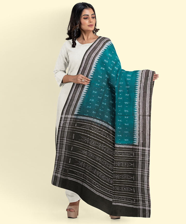 Dark green black handwoven cotton sambalpuri dupatta