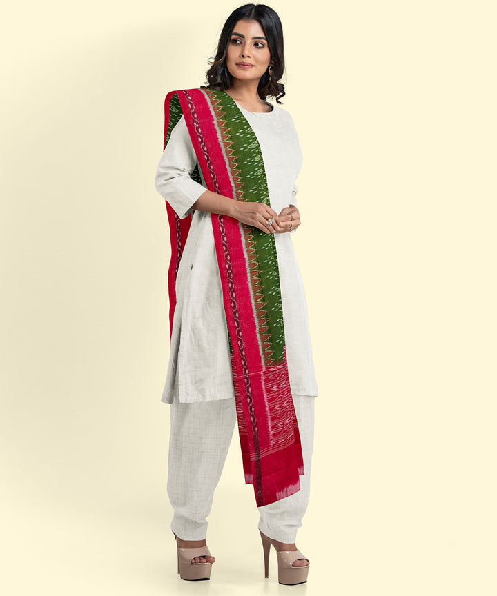 Olive green maroon handwoven cotton sambalpuri dupatta
