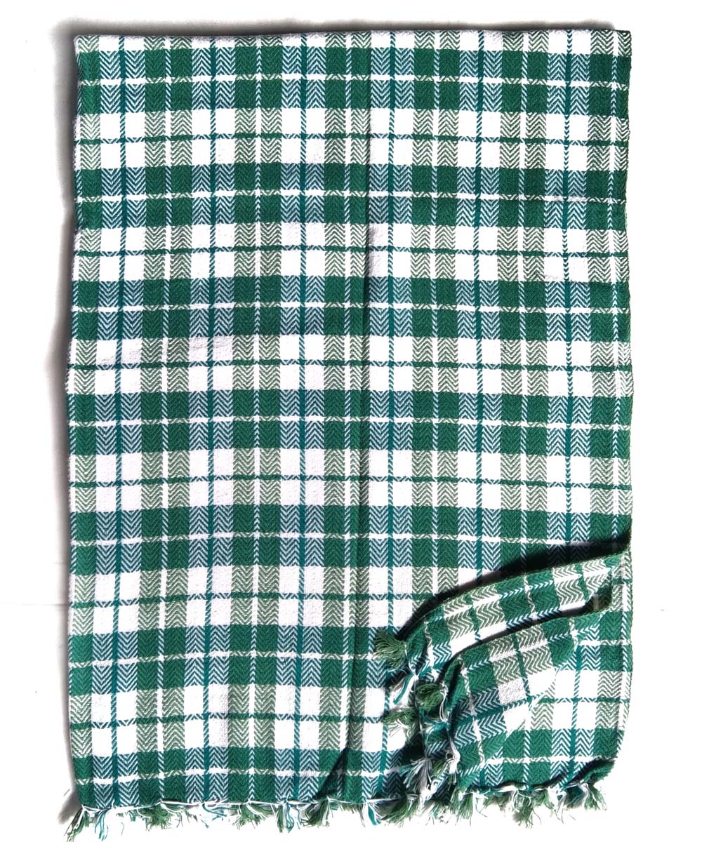 White green checks handwoven cotton towel