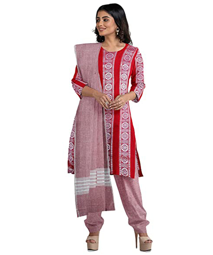 Red handwoven cotton nuapatna dress material