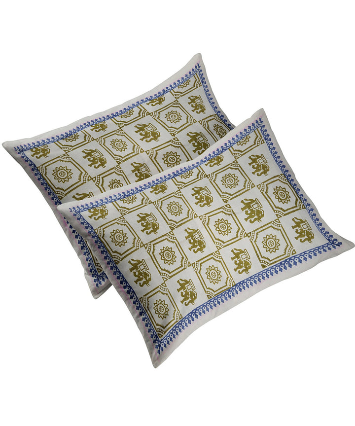 Blue all over hand block printed king size cotton double bedsheet