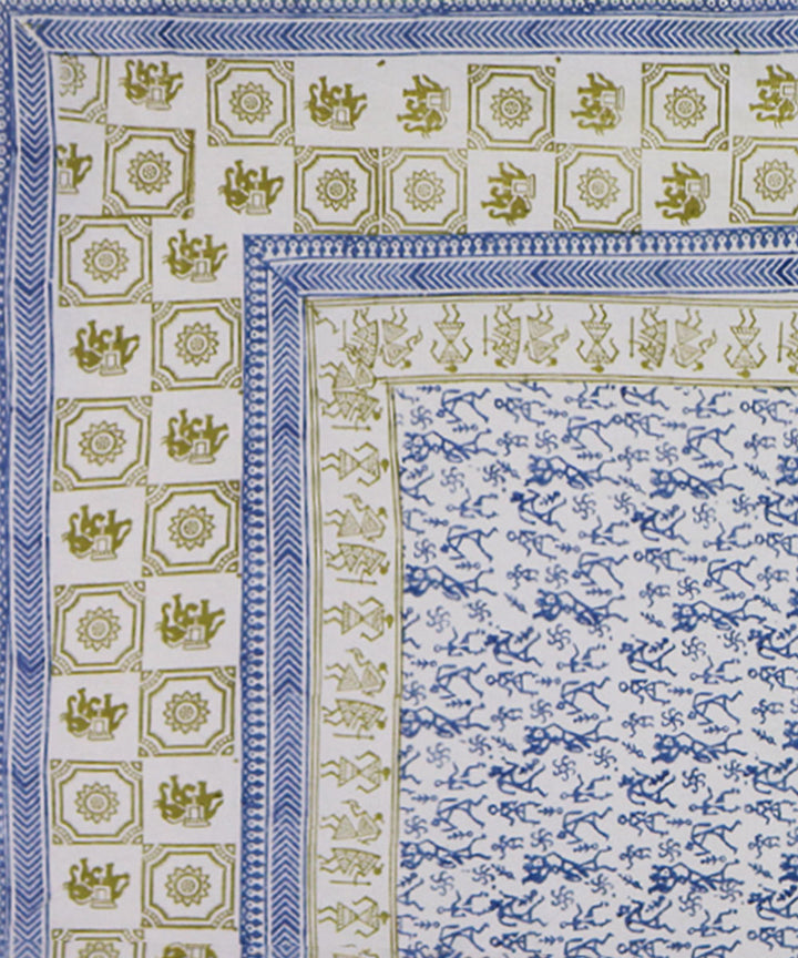 Blue all over hand block printed king size cotton double bedsheet