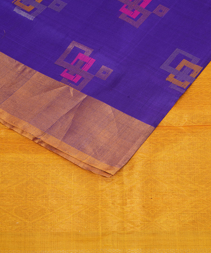 Navy blue mustard silk handloom uppada saree