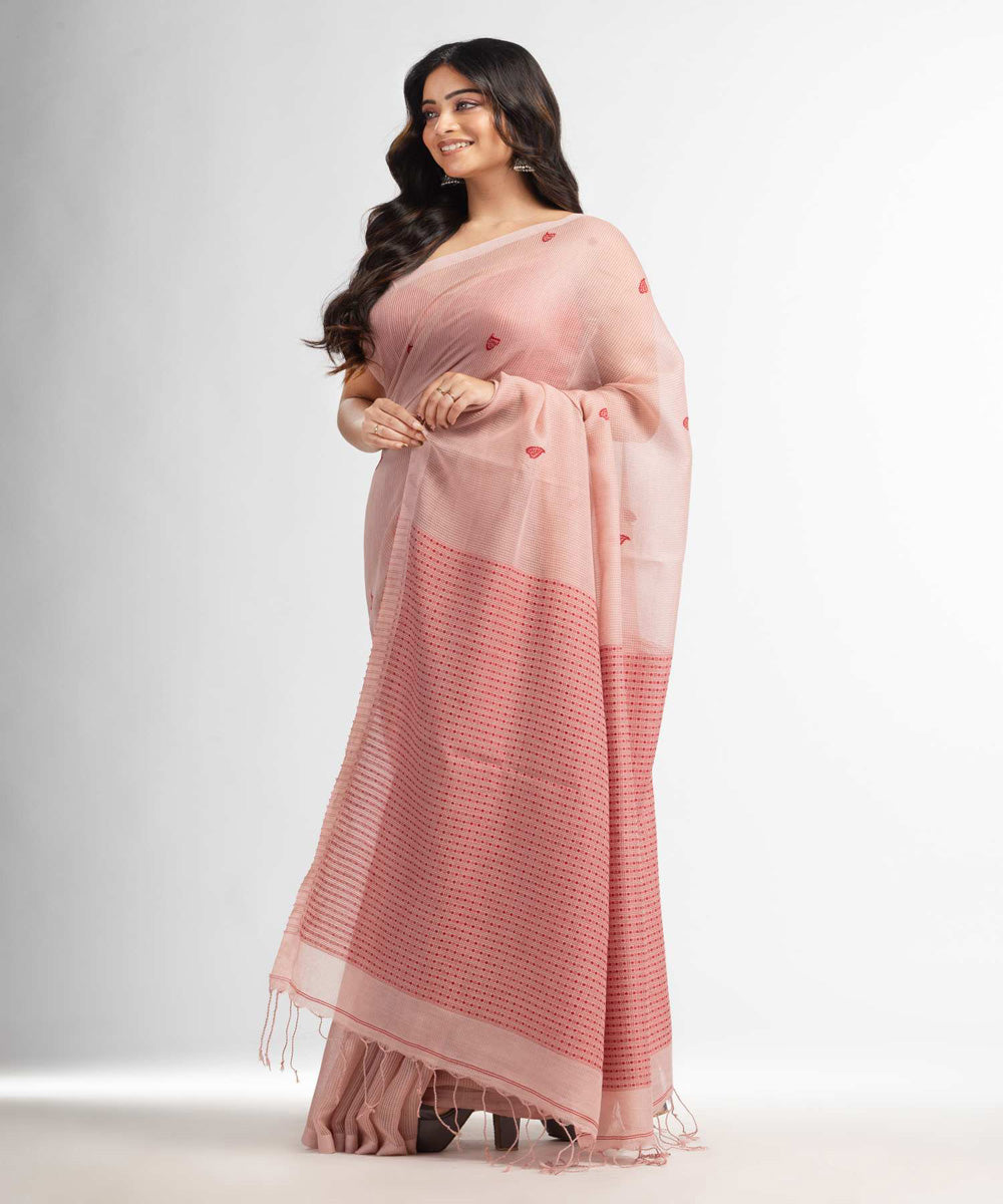 Crystal pink handwoven bengal cotton silk saree