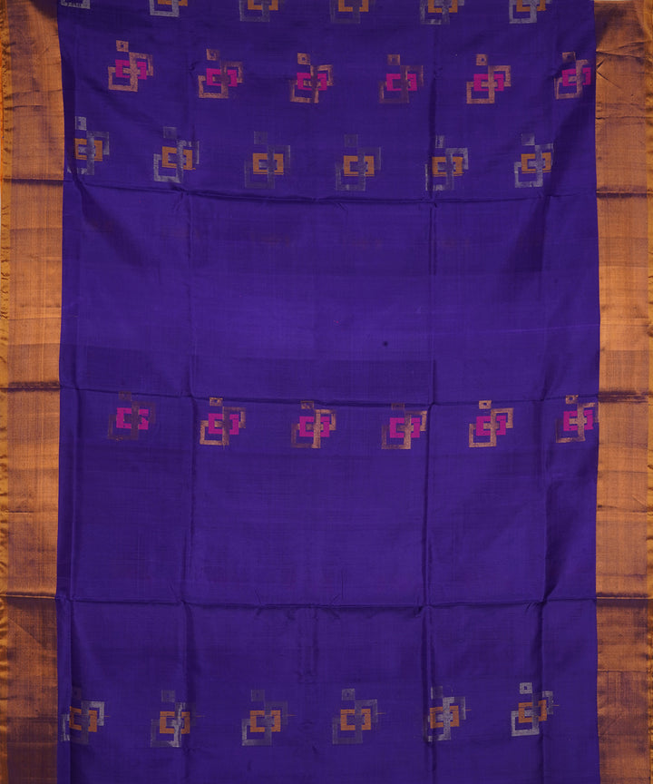 Navy blue mustard silk handloom uppada saree