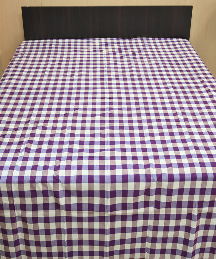 White purple checked handmade sambalpuri cotton bedsheet