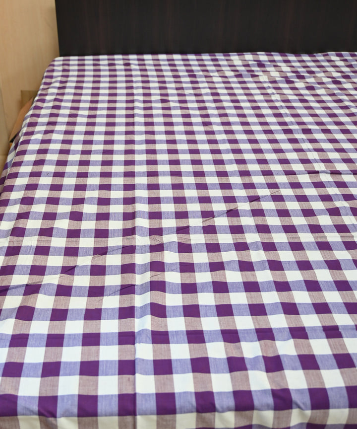 White purple checked handmade sambalpuri cotton bedsheet