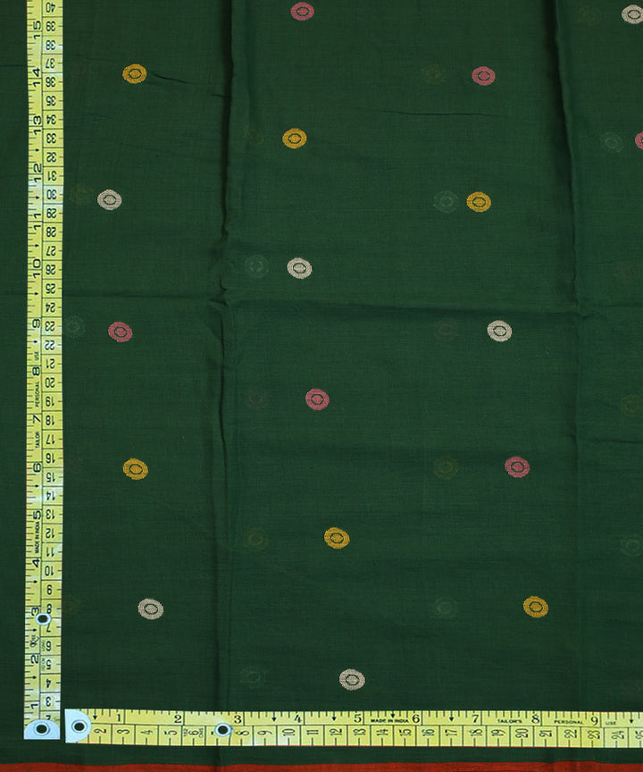Green orange border handwoven cotton jamdani fabric