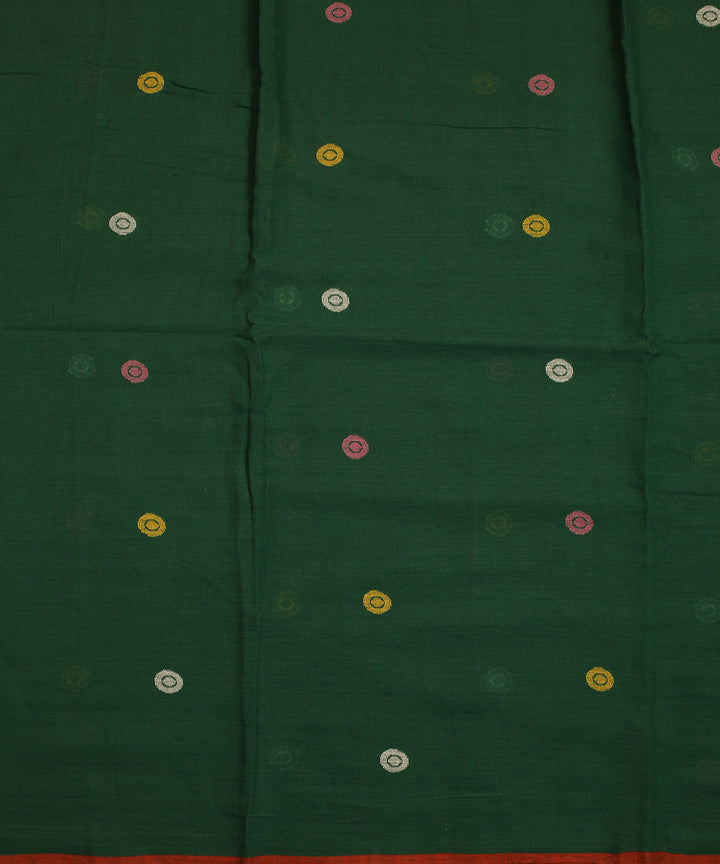 Green orange border handwoven cotton jamdani fabric