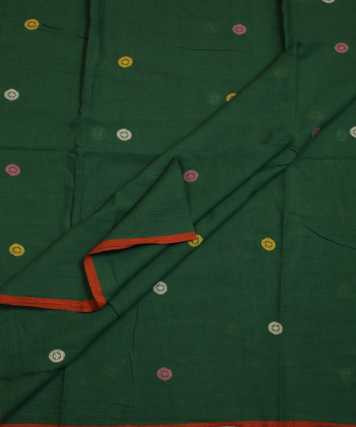 Green orange border handwoven cotton jamdani fabric