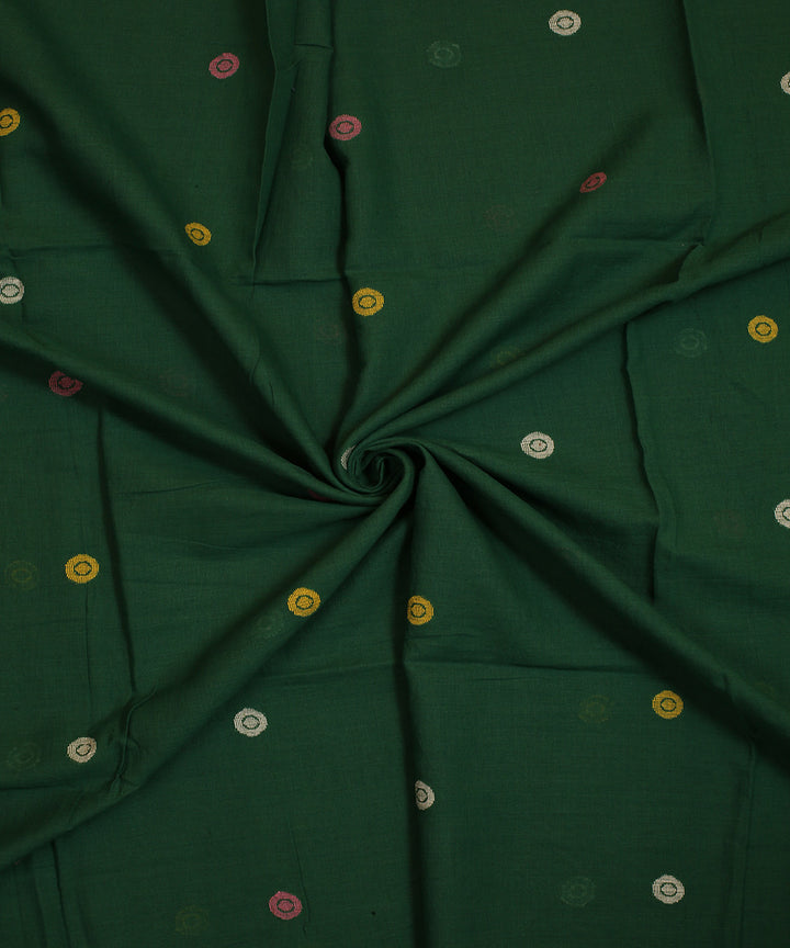 Green orange border handwoven cotton jamdani fabric