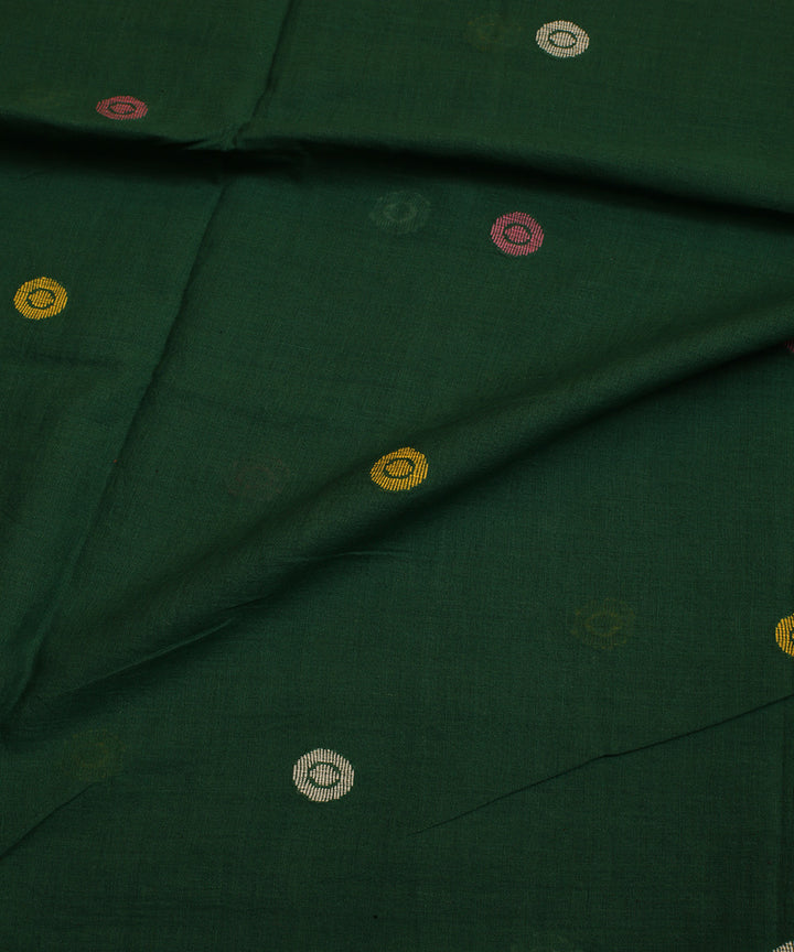 Green orange border handwoven cotton jamdani fabric