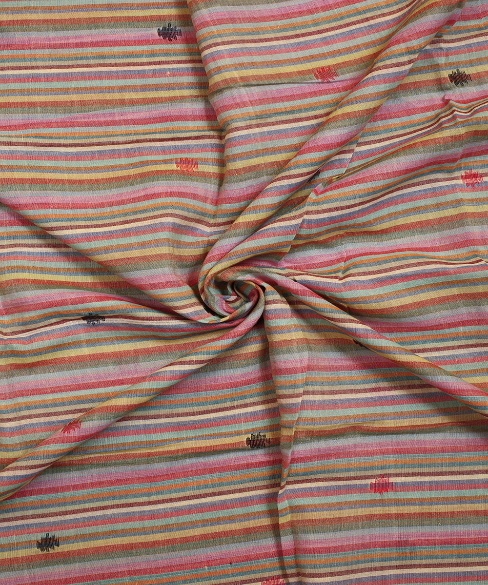 Brown - Godavari Jamdani Multicolor Lotus Thread Buti Handloom Cotton Fabric