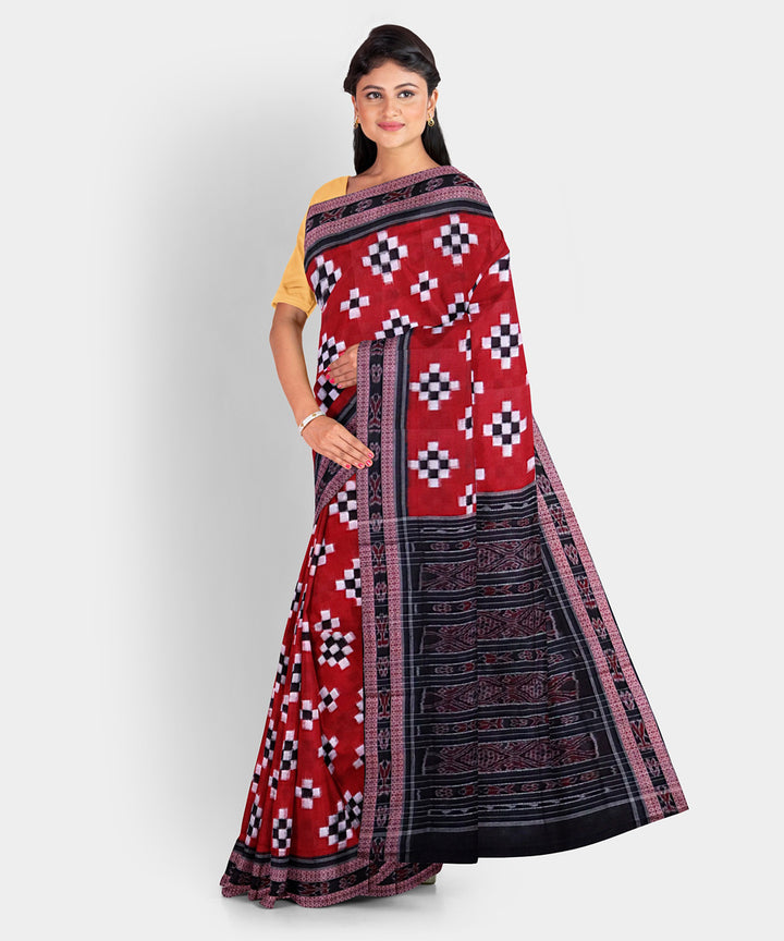 Red black handwoven sambalpuri cotton saree