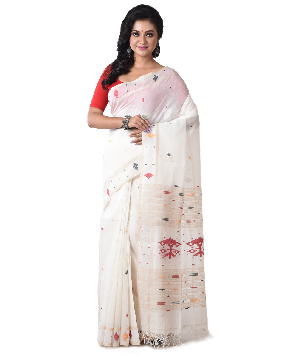 White multicolor handloom cotton shantipuri saree