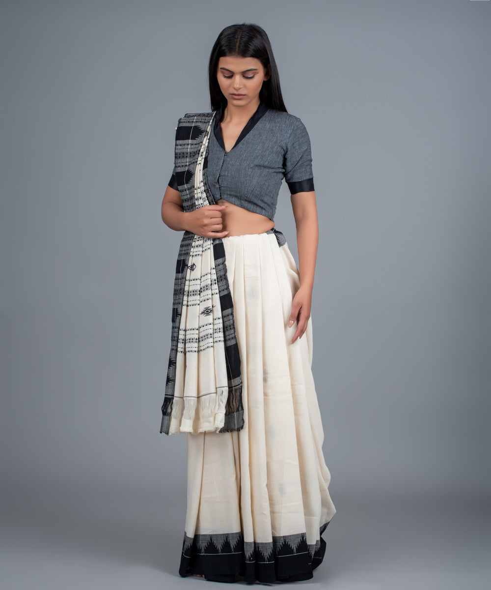 Black and White Kotpad Cotton Kaftan Dress