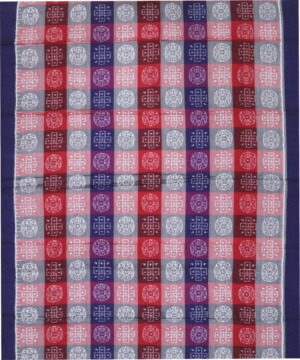 Red blue handwoven cotton sambalpuri dress material