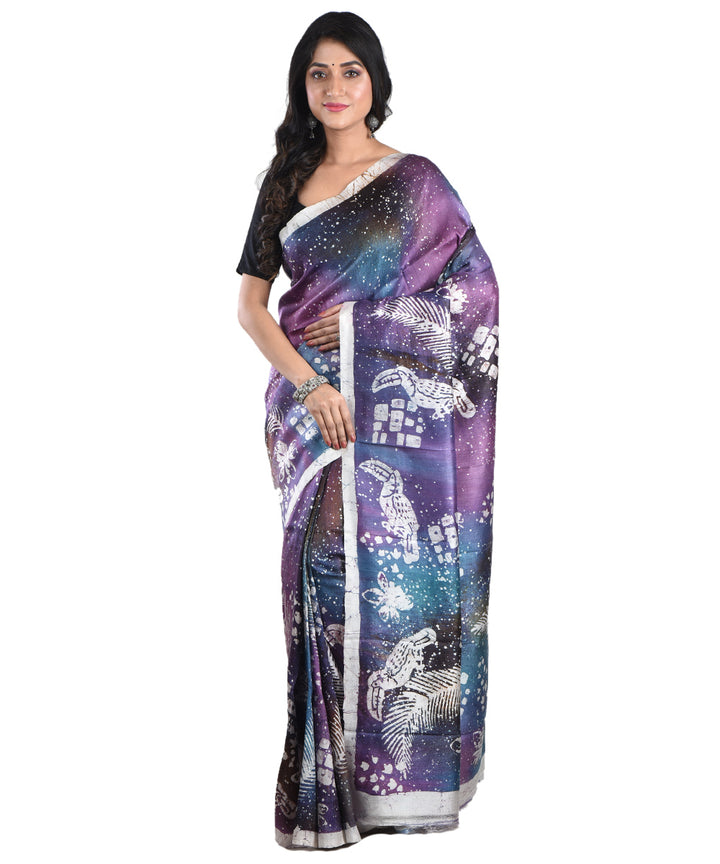 Lavender multicolor handloom silk batik print saree