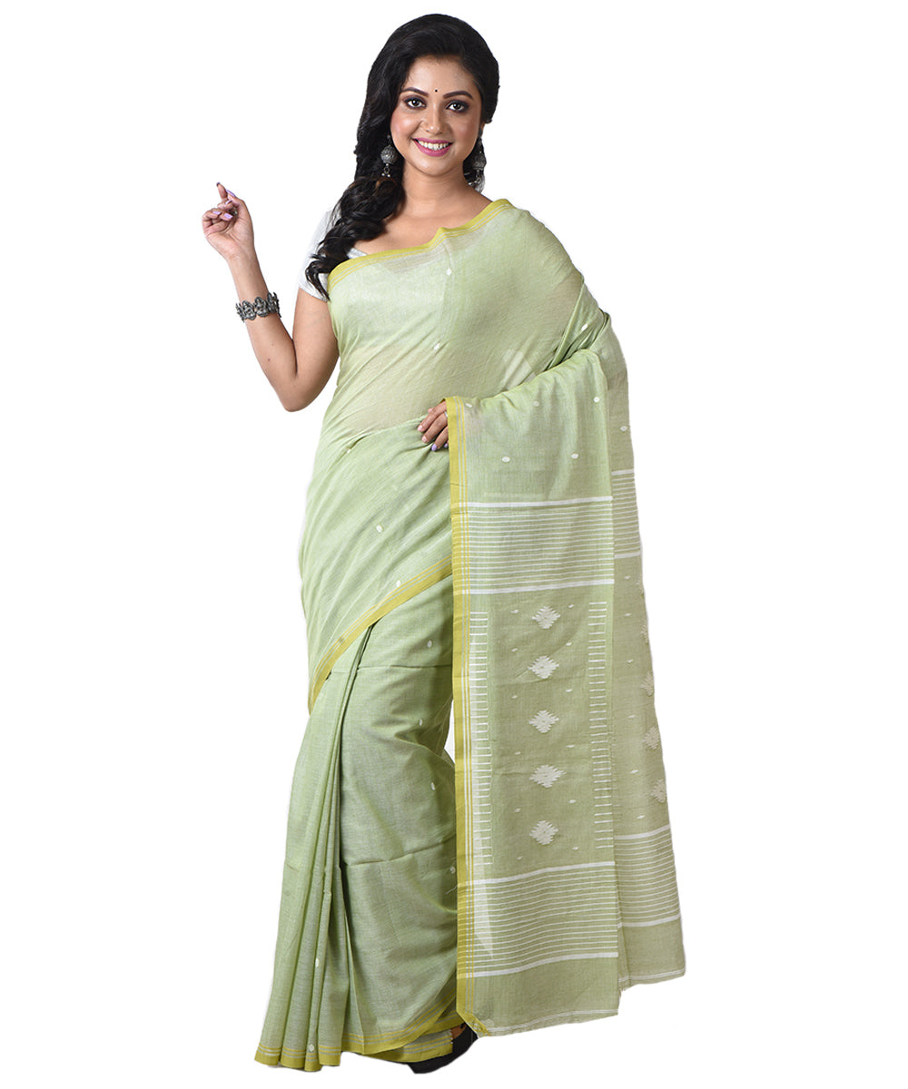 Light green white handloom cotton shantipuri saree