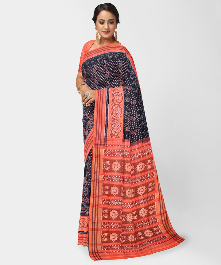 Gunmetal red cotton handwoven sambalpuri saree