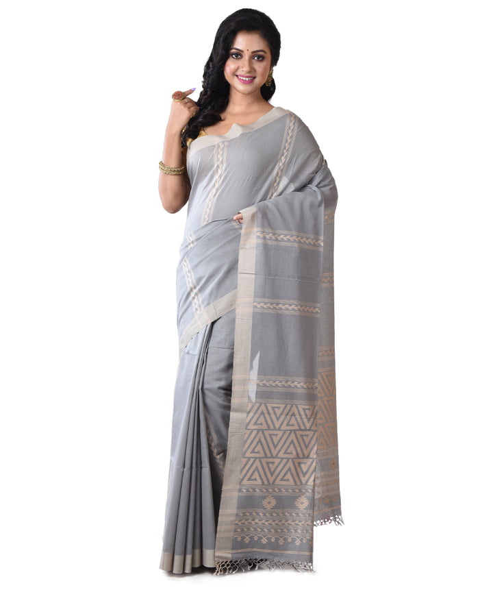 Grey shantipuri handloom cotton saree
