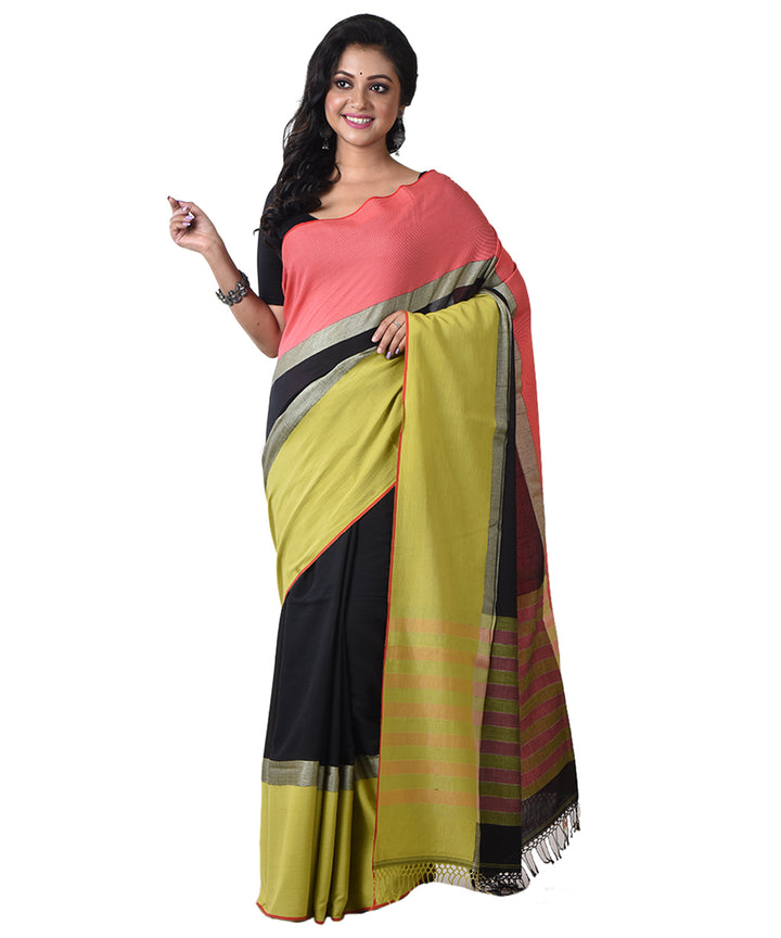 Black multicolor handloom shantipuri cotton saree