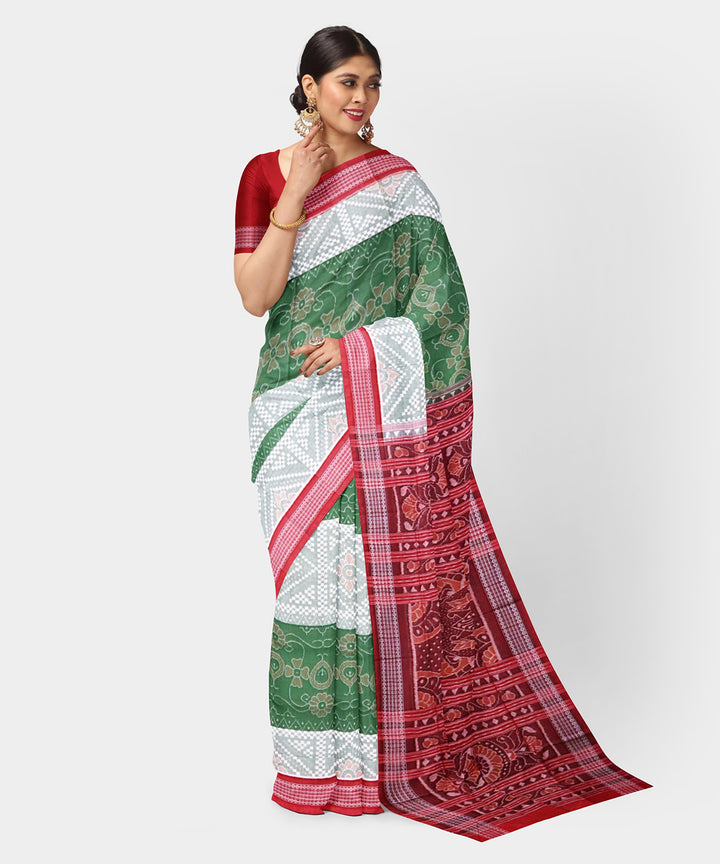 Multicolor red cotton handwoven sambalpuri saree