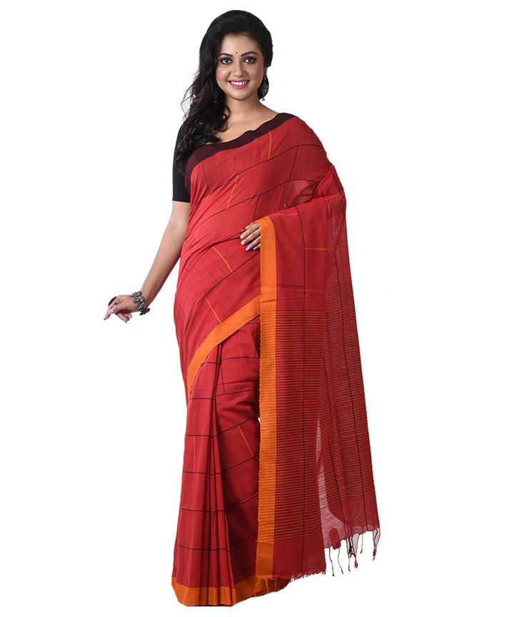 Red handloom cotton shantipuri saree
