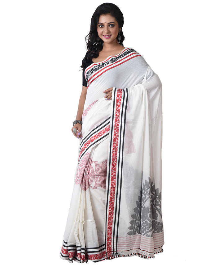 White red handloom jamdani cotton saree